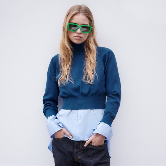 Zara Limited Edition Knit Mock Neck Top with Shoulder Pads - Picture 2 of 8